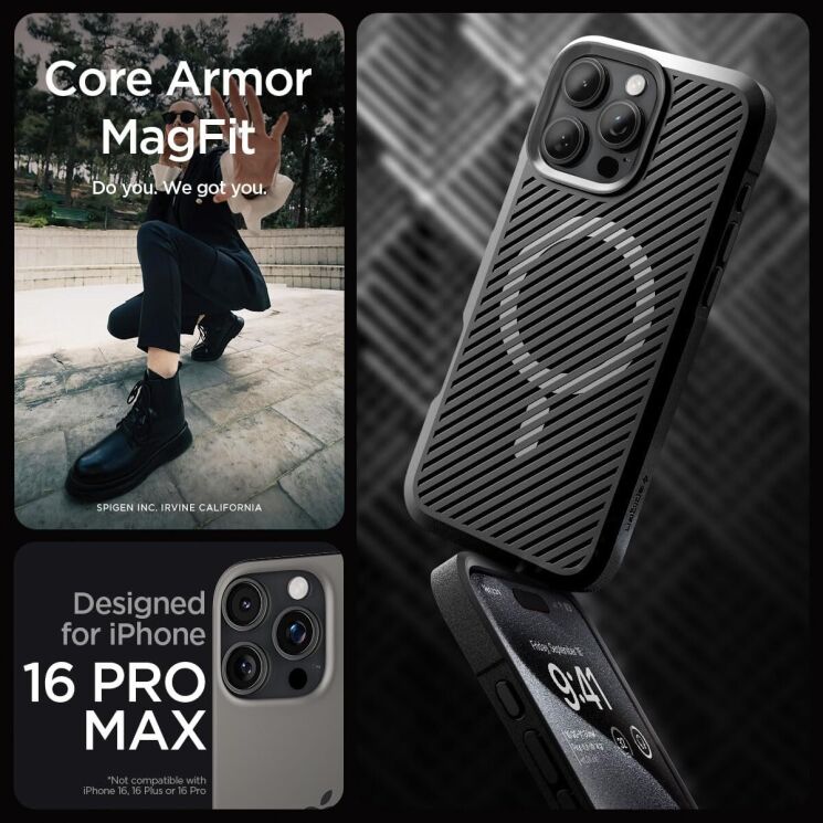 Захисний чохол Spigen (SGP) Core Armor (MagFit) для Apple iPhone 16 Pro Max - Matte Black: фото 9 з 14