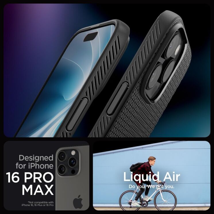 Защитный чехол Spigen (SGP) Liquid Air для Apple iPhone 16 Pro Max (ACS07988) - Matte Black: фото 12 из 17