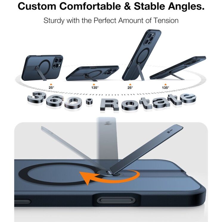 Защитный чехол TORRAS Pstand Spin для iPhone 16 Pro - Black: фото 2 из 6