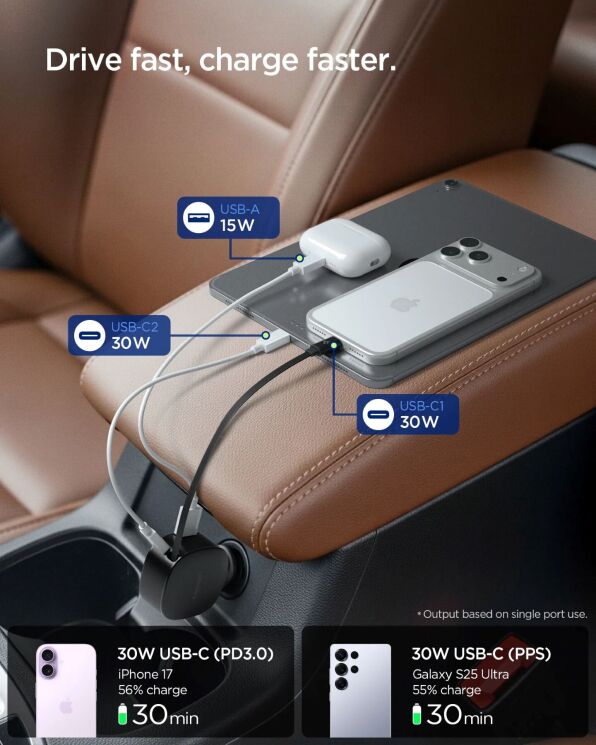 Автомобильное зарядное устройство Spigen Car Charger EV603BT (60W) ACP10515 - Black: фото 7 из 12