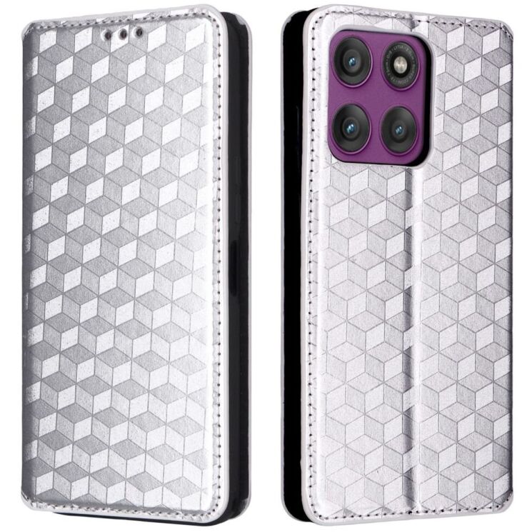 Чехол Deexe Rhombus Book для Motorola Edge 60 Pro - Silver: фото 1 из 9