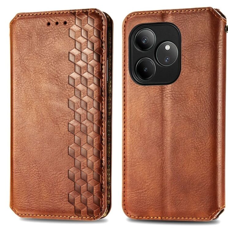 Чехол Deexe Rhombus Wallet для Realme GT 6 - Brown: фото 1 из 7