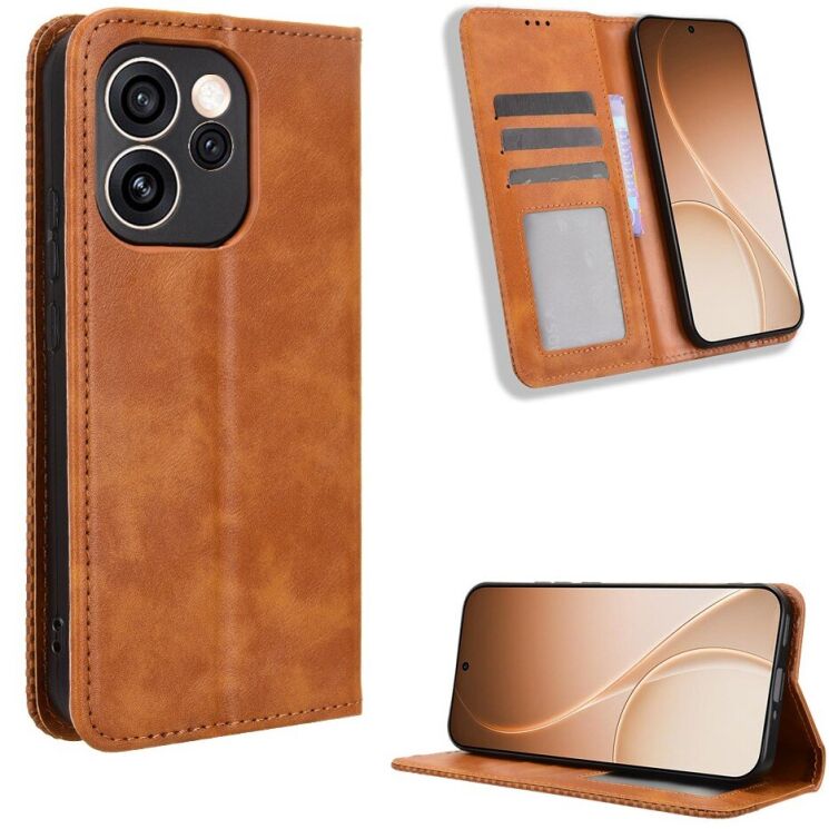 Чохол-книжка Deexe Retro Style для OPPO Reno 15 Pro - Brown (405602Z) Чохол-книжка Deexe Retro Style для OPPO Reno 15 Pro - Brown: фото 2 з 18