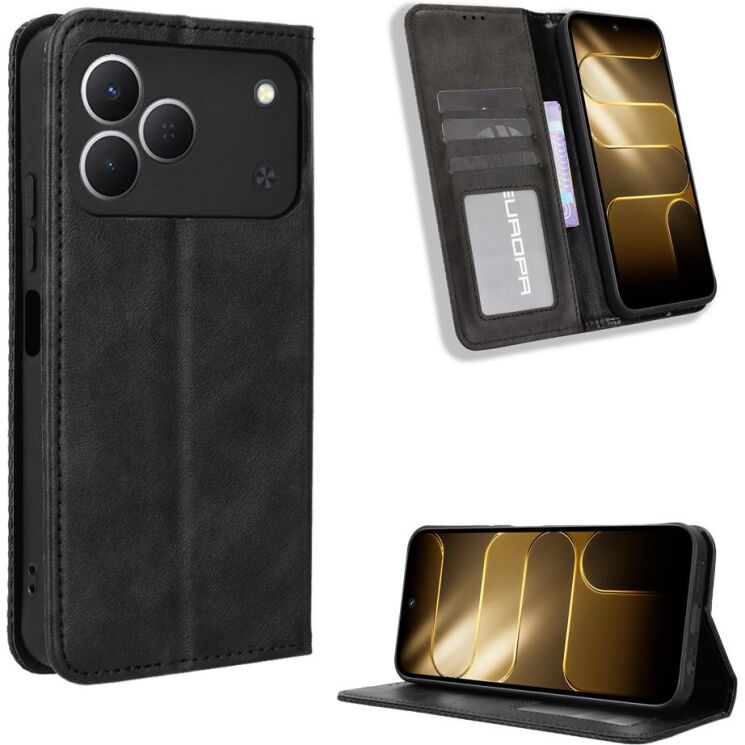 Чехол-книжка Deexe Retro Style для TECNO Spark 50 - Black: фото 2 из 19