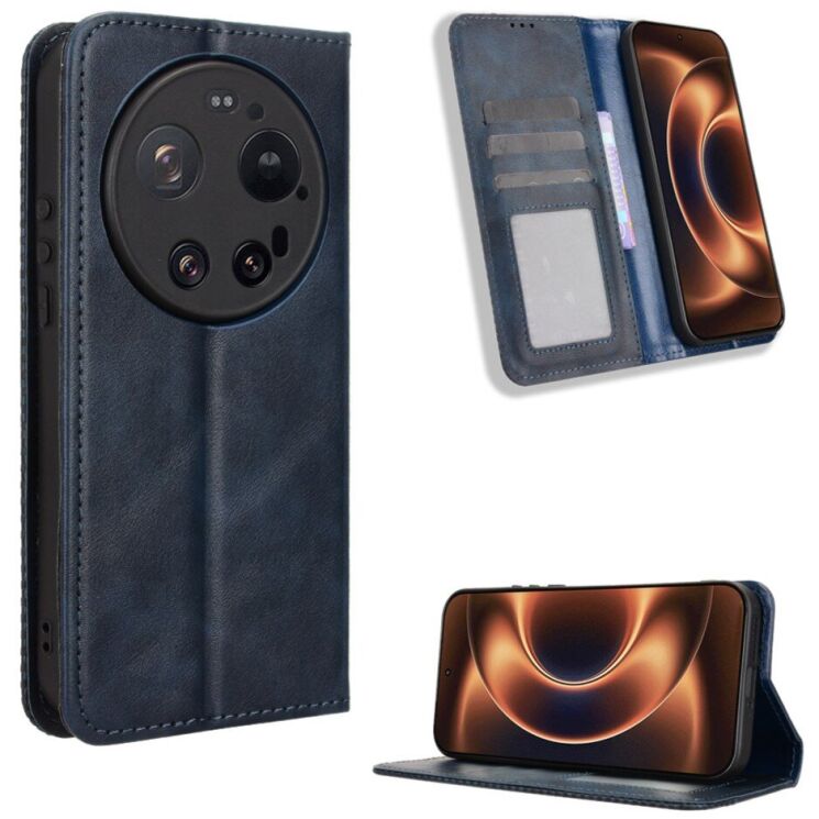 Чехол-книжка Deexe Retro Style для Xiaomi 17 Ultra - Blue: фото 2 из 20