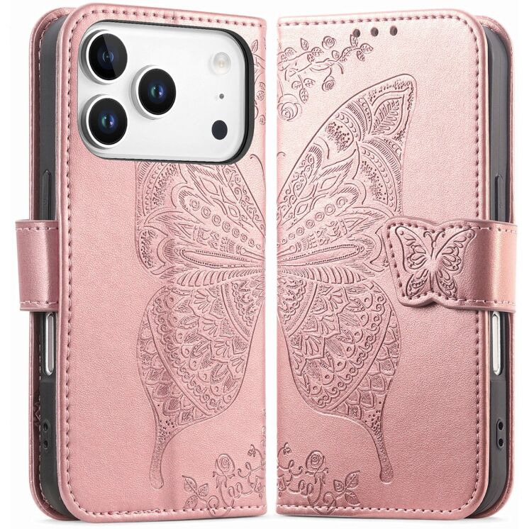Чохол-книжка з малюнком UniCase Butterfly Pattern для iPhone 18 Pro Max / 17 Pro Max - Rose Gold: фото 1 з 9