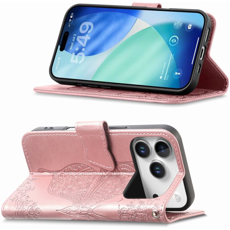 Чохол-книжка з малюнком UniCase Butterfly Pattern для iPhone 18 Pro Max / 17 Pro Max - Rose Gold: фото 3 з 9