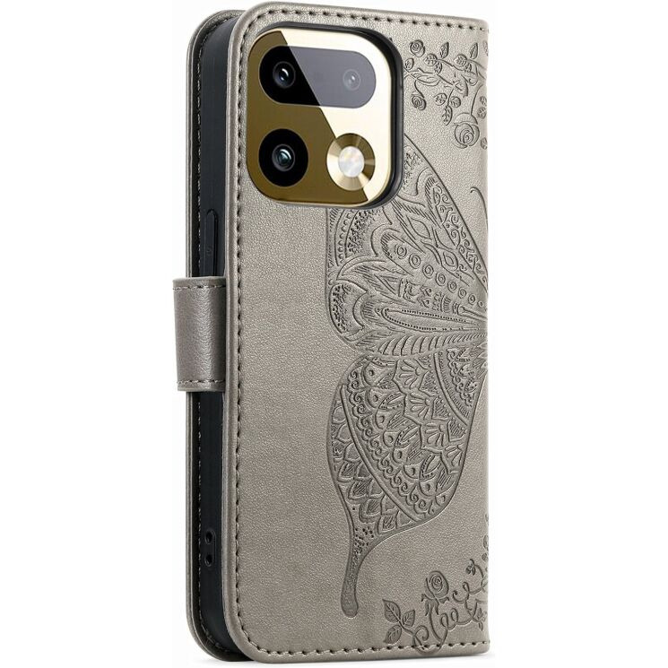 Чехол-книжка с рисунком UniCase Butterfly Pattern для Realme 16 Pro Plus - Grey: фото 6 из 9