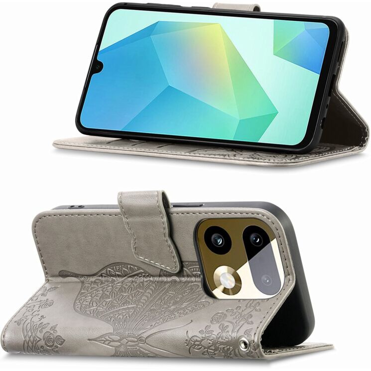 Чехол-книжка с рисунком UniCase Butterfly Pattern для Realme 16 Pro Plus - Grey: фото 4 из 9