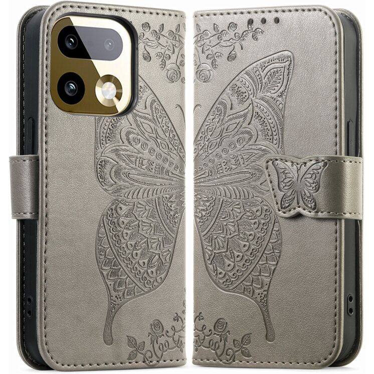 Чехол-книжка с рисунком UniCase Butterfly Pattern для Realme 16 Pro Plus - Grey: фото 1 из 9