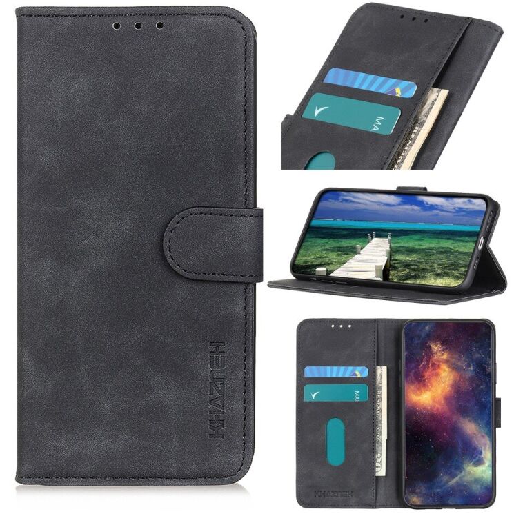 Чехол-книжка с застежкой KHAZNEH Retro Wallet для Motorola Moto G77 - Black: фото 5 из 10