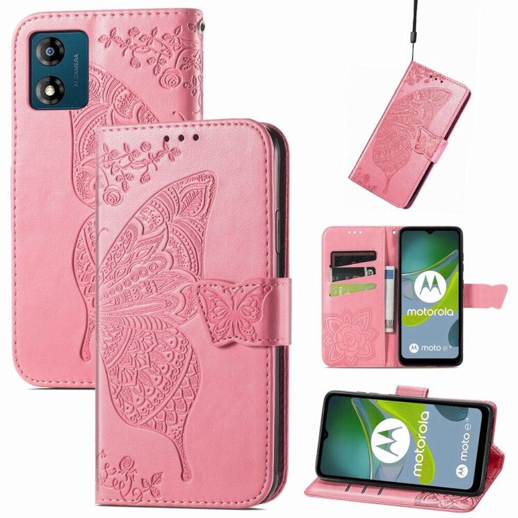 Чехол UniCase Butterfly Pattern для Motorola Moto E13 - Pink: фото 6 из 10