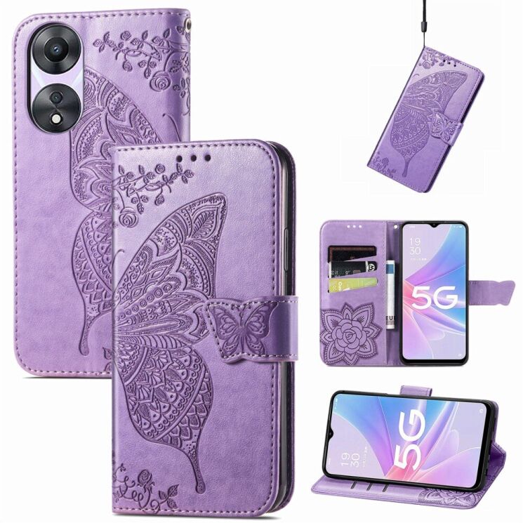 Чехол UniCase Butterfly Pattern для OPPO A78 5G - Light Purple: фото 4 из 6