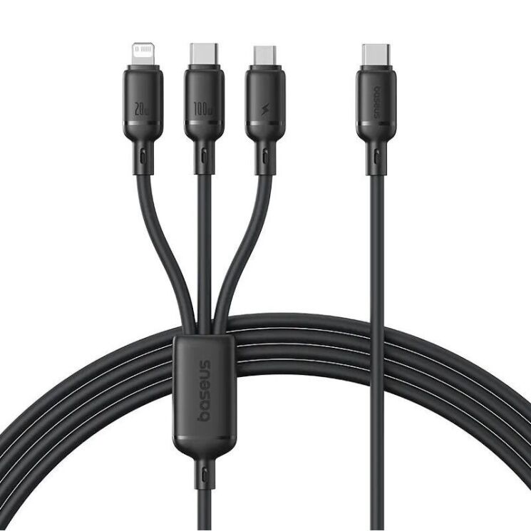 Кабель Baseus Silky 3 in 1 Type-C to Type-C+MicroUSB+Lightning (3.5A, 100W, 1.5m) P10377706123-00 - Black: фото 1 из 11