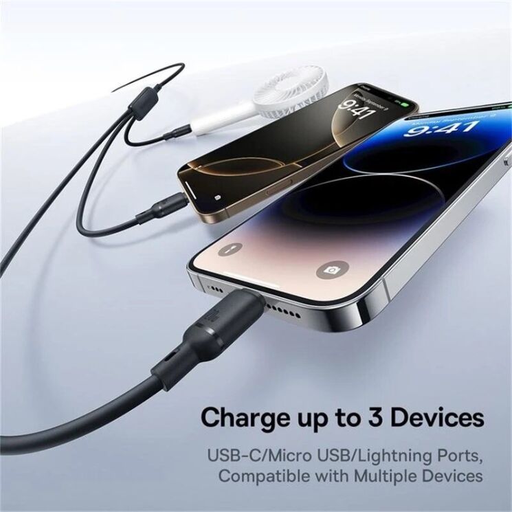Кабель Baseus Silky 3 in 1 Type-C to Type-C+MicroUSB+Lightning (3.5A, 100W, 1.5m) P10377706123-00 - Black: фото 6 из 11