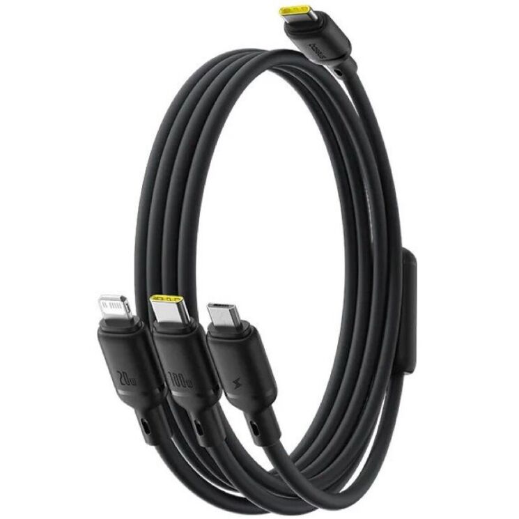 Кабель Baseus Silky 3 in 1 Type-C to Type-C+MicroUSB+Lightning (3.5A, 100W, 1.5m) P10377706123-00 - Black: фото 2 из 11