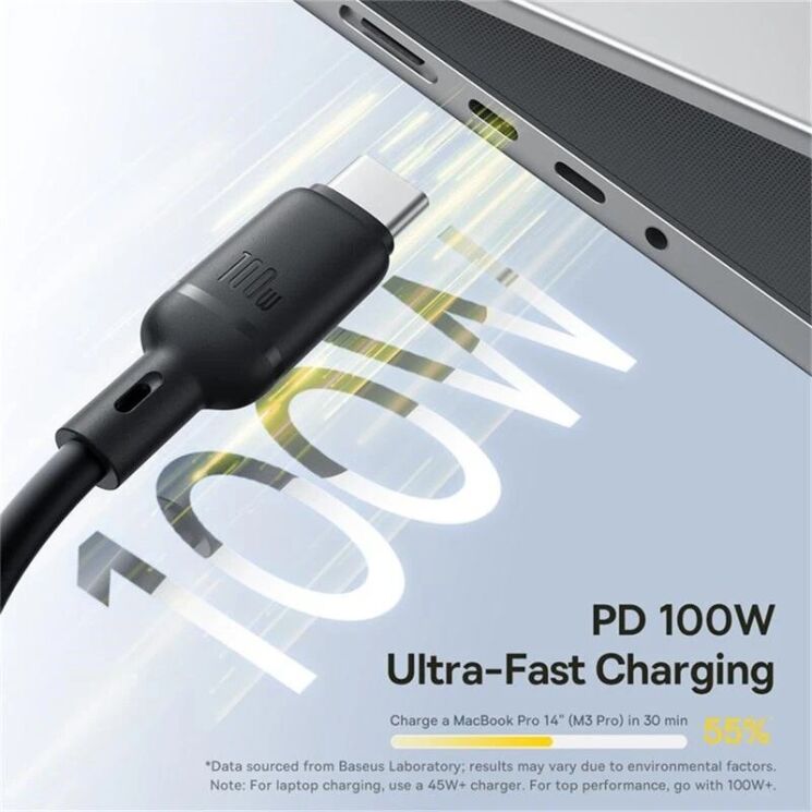Кабель Baseus Silky 3 in 1 Type-C to Type-C+MicroUSB+Lightning (3.5A, 100W, 1.5m) P10377706123-00 - Black: фото 7 из 11