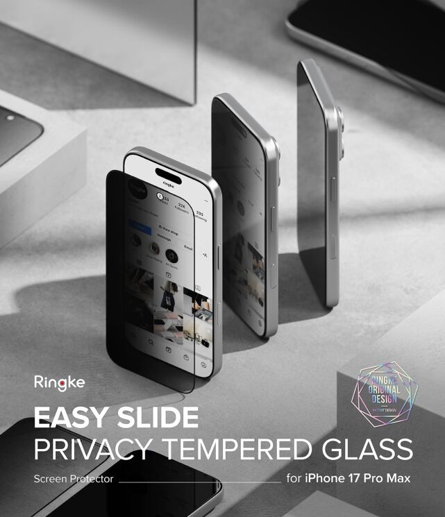 Комплект захисних стекол (2шт) Ringke Easy Slide Privacy для iPhone 17 Pro Max (8800328810716) - Black (411128B) Комплект захисних стекол (2шт) Ringke Easy Slide Privacy для iPhone 17 Pro Max (8800328810716) - Black: фото 2 з 21