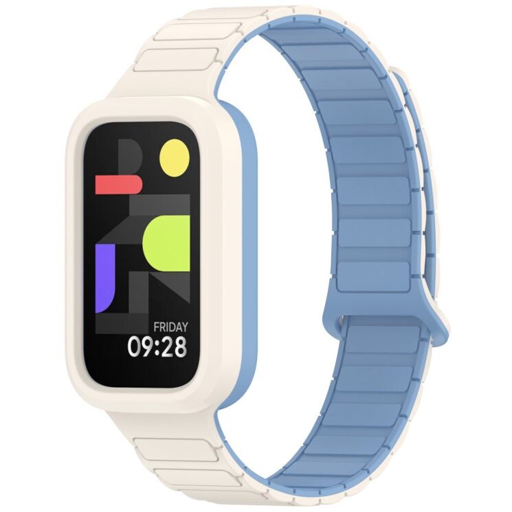 Ремешок Deexe Flexible Fit для Xiaomi Mi Smart Band 9 Active / Redmi Band 3 - Blue / White: фото 4 из 6