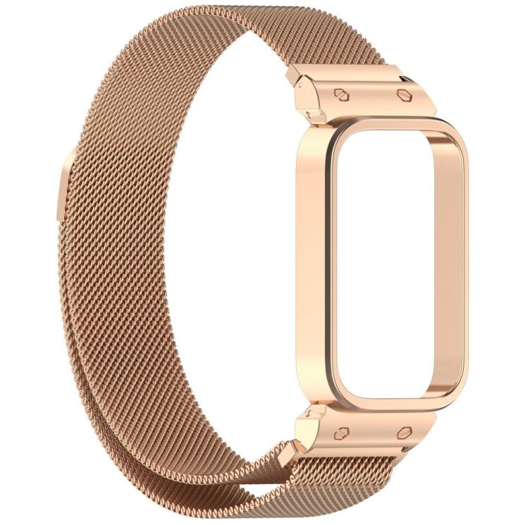 Ремешок Deexe Milanese Loop для Xiaomi Mi Smart Band 9 Active / Redmi Band 3 - Rose Gold: фото 3 из 11