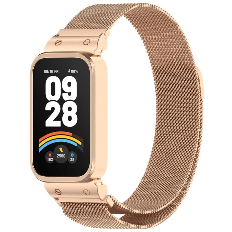 Ремешок Deexe Milanese Loop для Xiaomi Mi Smart Band 9 Active / Redmi Band 3 - Rose Gold: фото 4 из 11