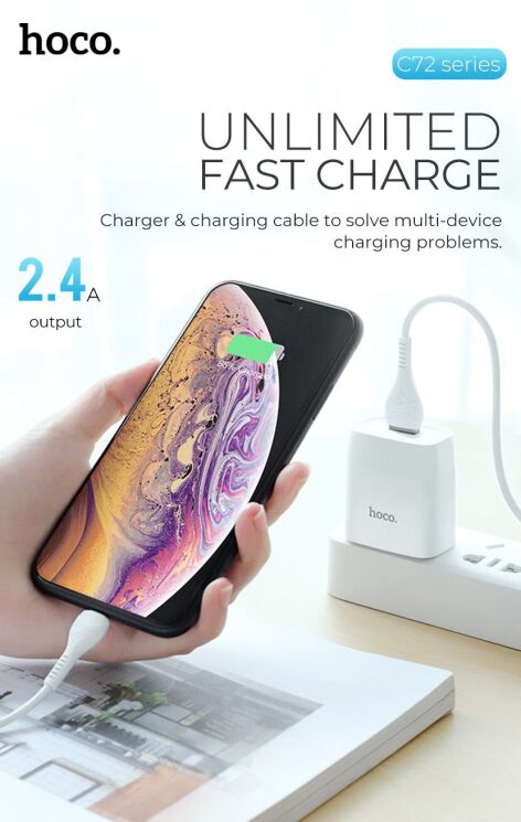 Сетевое зарядное устройство Hoco C72A (1USB, 2.1A) + кабель Type-C - White: фото 10 из 11