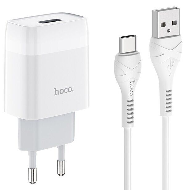 Сетевое зарядное устройство Hoco C72A (1USB, 2.1A) + кабель Type-C - White: фото 1 из 11