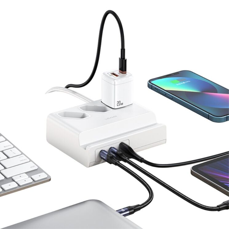 Мережевий зарядний пристрій Usams US-CC160 P1 65W Super Si Fast Charging USB Extension Socket - White: фото 2 з 21