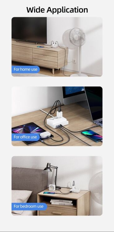 Мережевий зарядний пристрій Usams US-CC160 P1 65W Super Si Fast Charging USB Extension Socket - White: фото 15 з 21