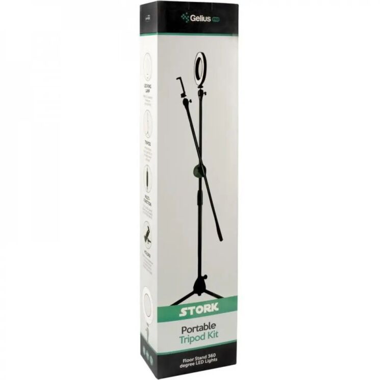 Штатив із кільцевою лампою Gelius Pro Portable Tripod Kit LED Stork (GP-PT-002) - Black: фото 7 з 17