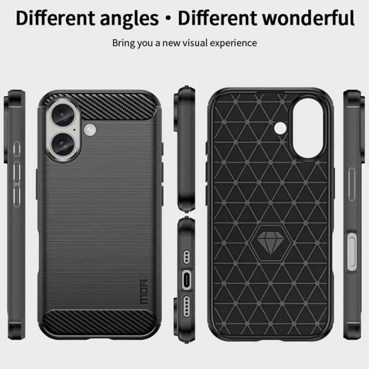 Силиконовый (TPU) чехол MOFI Carbon Fiber для Apple iPhone 16 - Blue: фото 8 из 9