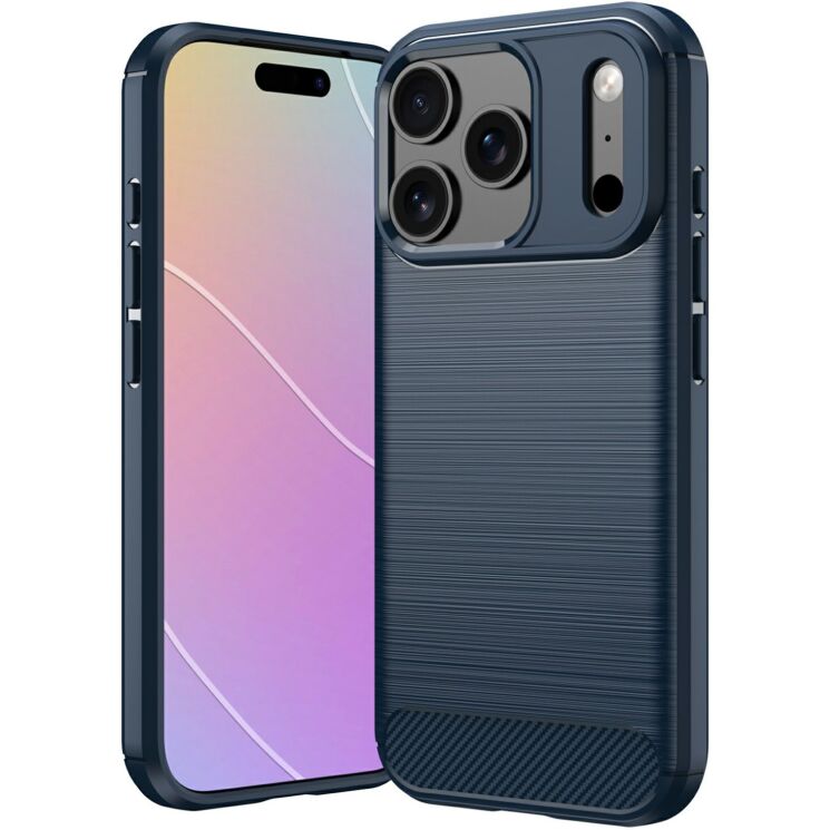 Силіконовий (TPU) чохол UniCase Carbon для iPhone 18 Pro Max - Blue: фото 1 з 9