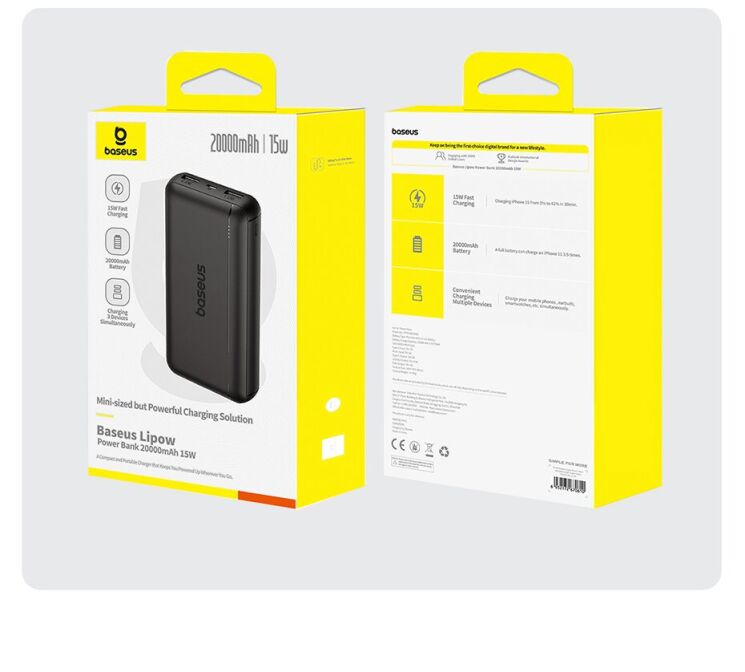 Внешний аккумулятор Baseus Lipow 15W (20000mAh) P10079100113-00 - Black: фото 8 из 8