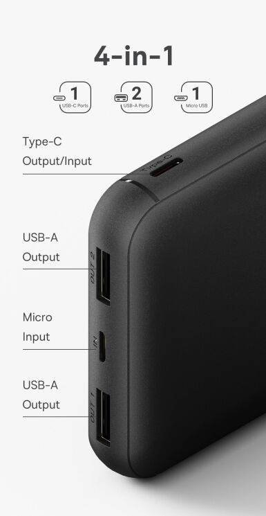 Внешний аккумулятор Baseus Lipow 15W (20000mAh) P10079100113-00 - Black: фото 5 из 8