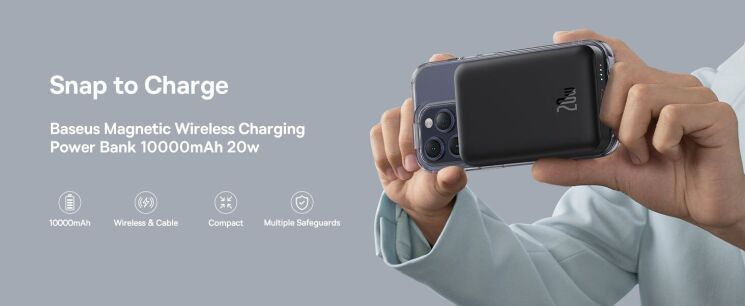 Внешний аккумулятор Baseus Magnetic Mini 20W (10000 mAh) PPCX070001 - Black: фото 18 из 23