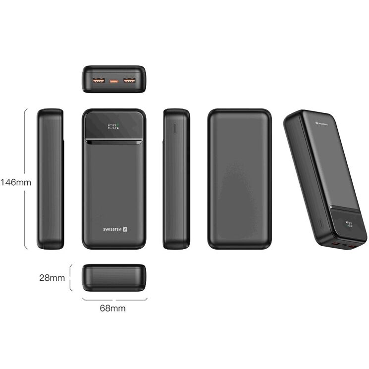 Внешний аккумулятор SWISSTEN Power Line II 22.5W (20000mAh) - Black: фото 3 из 4