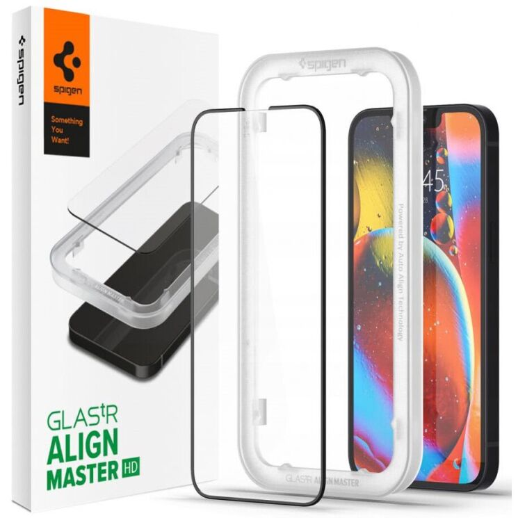 Защитное стекло Spigen (SGP) Screen Protector AlignMaster GLAS.tR для Apple iPhone 13 mini - Black: фото 1 из 8