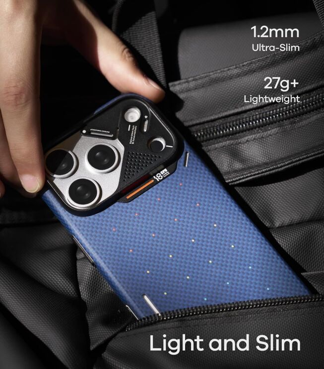 Защитный чехол AULUMU Ultra Slim Particle Aramid Fiber Case (MagSafe) для iPhone 18 Pro / 17 Pro - Blue: фото 5 из 7