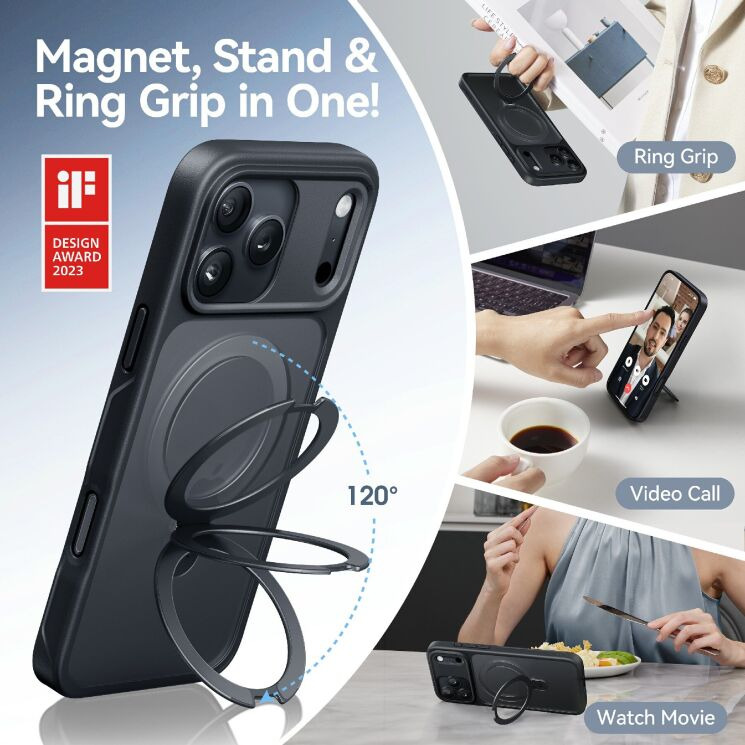 Захисний чохол CASEKOO Frost Matte Stand Pro для iPhone 18 Pro Max / 17 Pro Max - Black: фото 2 з 9