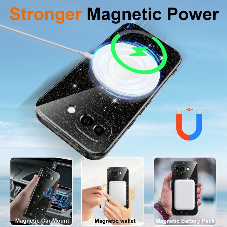 Захисний чохол Deexe Glitter Case with MagSafe для Google Pixel 10a - Black: фото 2 з 7
