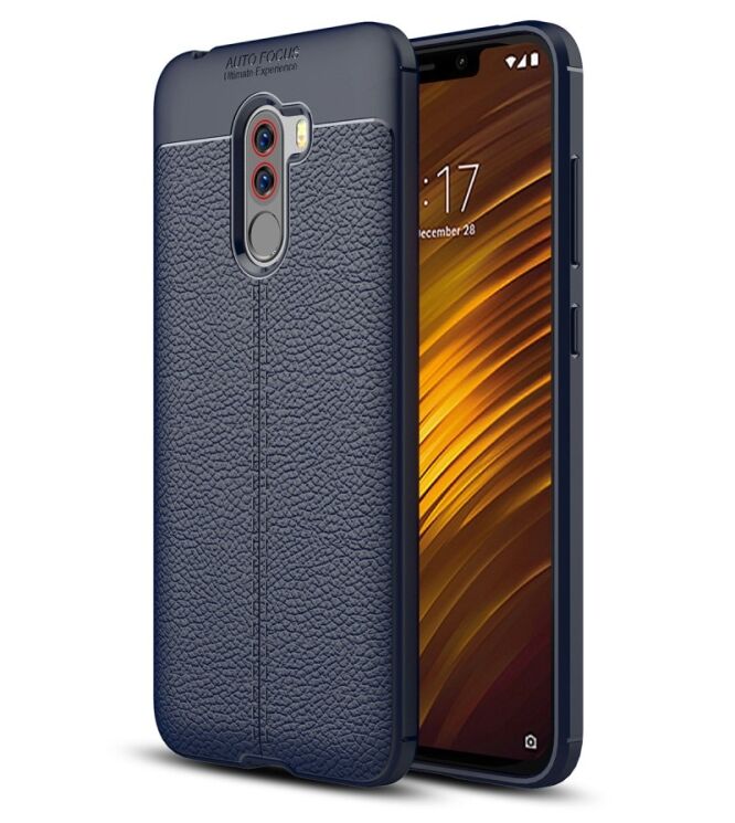 Защитный чехол Deexe Leather Cover для Xiaomi Pocophone F1 - Dark Blue: фото 1 из 10