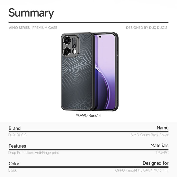 Захисний чохол DUX DUCIS Aimo Series для OPPO Reno 14 5G - Black: фото 8 з 9
