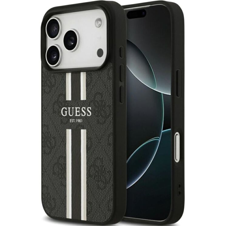 Захисний чохол Guess 4G Printed Stripes MagSafe для iPhone 17 Pro (GUHMP17LP4RPSK) - Black (403262B) Захисний чохол Guess 4G Printed Stripes MagSafe для iPhone 17 Pro (GUHMP17LP4RPSK) - Black: фото 1 з 9