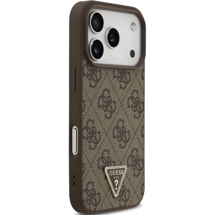 Защитный чехол Guess Leather 4G Triangle Strass MagSafe для iPhone 17 Pro (GUHMP17LP4TDPLW) - Brown: фото 4 из 9