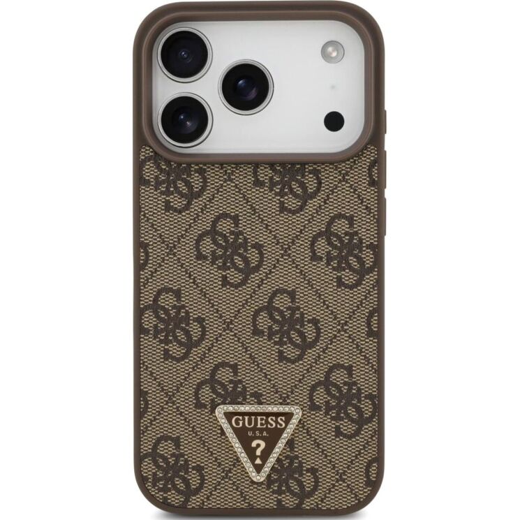 Защитный чехол Guess Leather 4G Triangle Strass MagSafe для iPhone 17 Pro (GUHMP17LP4TDPLW) - Brown: фото 2 из 9