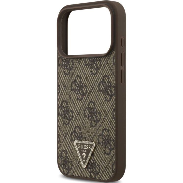 Защитный чехол Guess Leather 4G Triangle Strass MagSafe для iPhone 17 Pro (GUHMP17LP4TDPLW) - Brown: фото 6 из 9