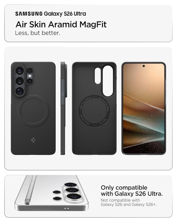 Захисний чохол Spigen AirSkin Aramid (MagFit) для Samsung Galaxy S26 Ultra (S948) ACS11029 - Black: фото 8 з 14