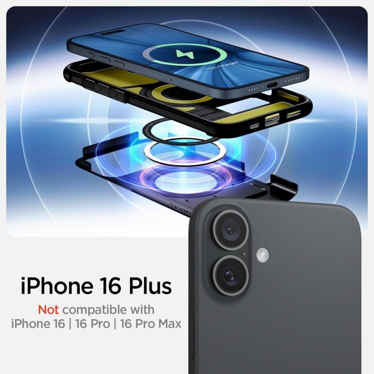 Защитный чехол Spigen (SGP) Slim Armor (MagFit) для Apple iPhone 16 Plus (ACS08098) - Black: фото 6 из 9