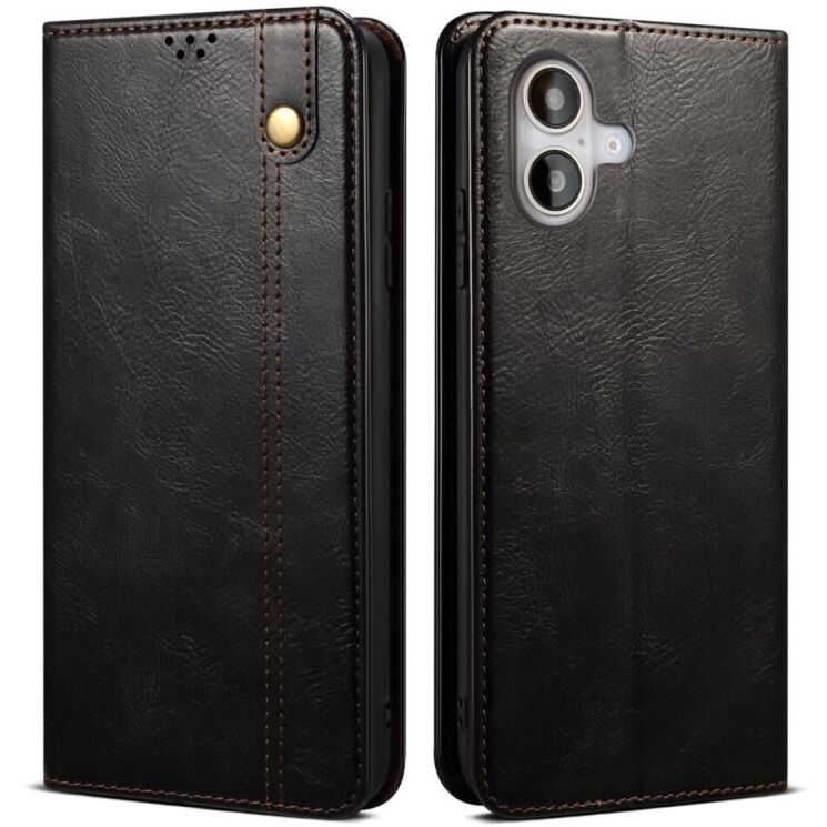 Защитный чехол UniCase Leather Wallet для Apple iPhone 16 Plus - Black: фото 1 из 10