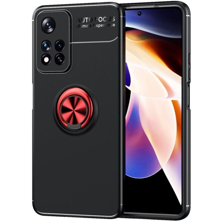 Чехол с магнитным кольцом UniCase Magnetic Ring для Xiaomi Redmi Note 11 Pro (Chinese) / Note 11 Pro+ - Black / Red: фото 1 из 10